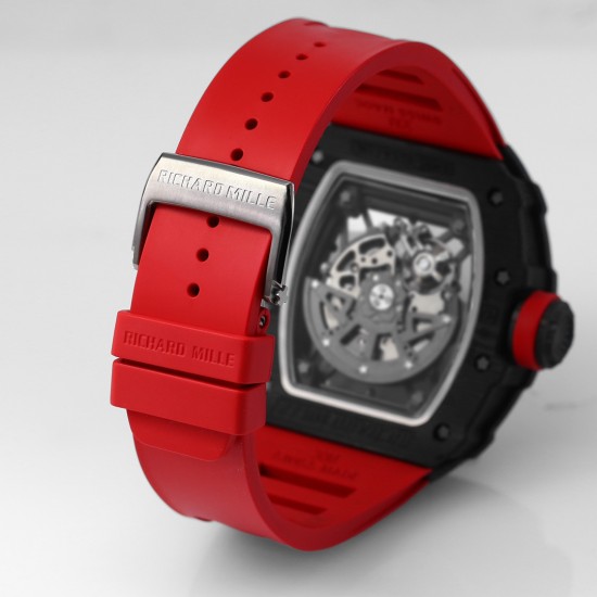 Richard Mille - RM35-02 RAFAEL NADAL 44.5mm NTPT Carbon Skeleton Dial on Red Strap BBR RMAL1 Super Clone