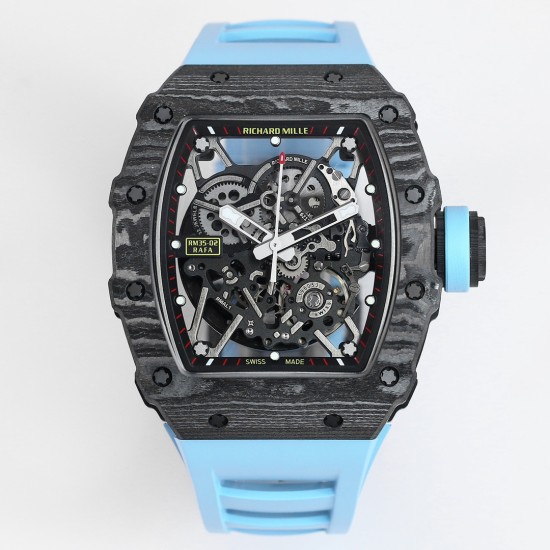 Richard Mille - RM35-02 RAFAEL NADAL 44.5mm NTPT Carbon Skeleton Dial on Blue Strap BBR RMAL1 Super Clone