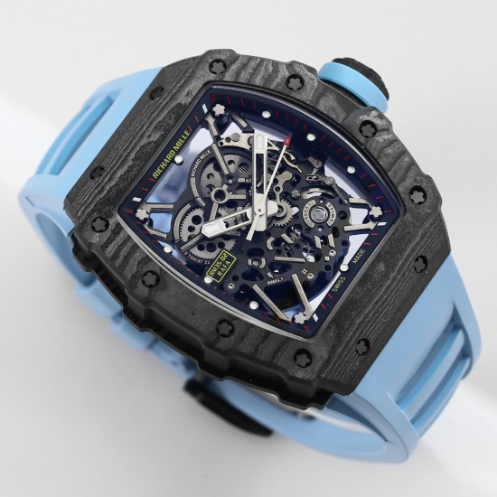 Richard Mille - RM35-02 RAFAEL NADAL 44.5mm NTPT Carbon Skeleton Dial on Blue Strap BBR RMAL1 Super Clone