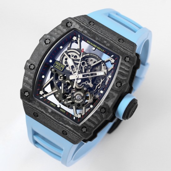 Richard Mille - RM35-02 RAFAEL NADAL 44.5mm NTPT Carbon Skeleton Dial on Blue Strap BBR RMAL1 Super Clone