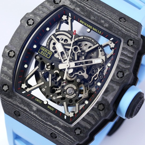 Richard Mille - RM35-02 RAFAEL NADAL 44.5mm NTPT Carbon Skeleton Dial on Blue Strap BBR RMAL1 Super Clone