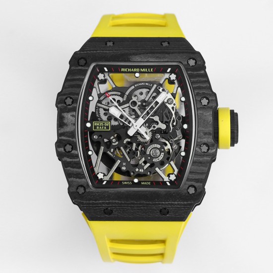 Richard Mille - RM35-02 RAFAEL NADAL 44.5mm NTPT Carbon Skeleton Dial on Yellow Strap BBR RMAL1 Super Clone