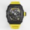 Richard Mille - RM35-02 RAFAEL NADAL 44.5mm NTPT Carbon Skeleton Dial on Yellow Strap BBR RMAL1 Super Clone