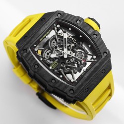 Richard Mille - RM35-02 RAFAEL NADAL 44.5mm NTPT Carbon Skeleton Dial on Yellow Strap BBR RMAL1 Super Clone