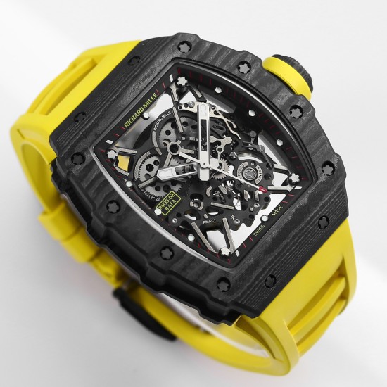 Richard Mille - RM35-02 RAFAEL NADAL 44.5mm NTPT Carbon Skeleton Dial on Yellow Strap BBR RMAL1 Super Clone