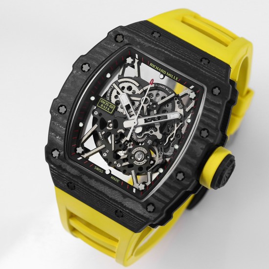Richard Mille - RM35-02 RAFAEL NADAL 44.5mm NTPT Carbon Skeleton Dial on Yellow Strap BBR RMAL1 Super Clone