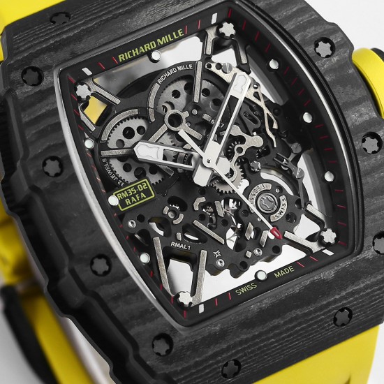 Richard Mille - RM35-02 RAFAEL NADAL 44.5mm NTPT Carbon Skeleton Dial on Yellow Strap BBR RMAL1 Super Clone