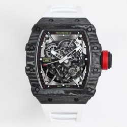 Richard Mille - RM35-02 RAFAEL NADAL 44.5mm NTPT Carbon Skeleton Dial on White Strap BBR RMAL1 Super Clone