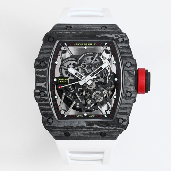Richard Mille - RM35-02 RAFAEL NADAL 44.5mm NTPT Carbon Skeleton Dial on White Strap BBR RMAL1 Super Clone