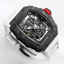 Richard Mille - RM35-02 RAFAEL NADAL 44.5mm NTPT Carbon Skeleton Dial on White Strap BBR RMAL1 Super Clone