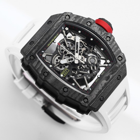 Richard Mille - RM35-02 RAFAEL NADAL 44.5mm NTPT Carbon Skeleton Dial on White Strap BBR RMAL1 Super Clone