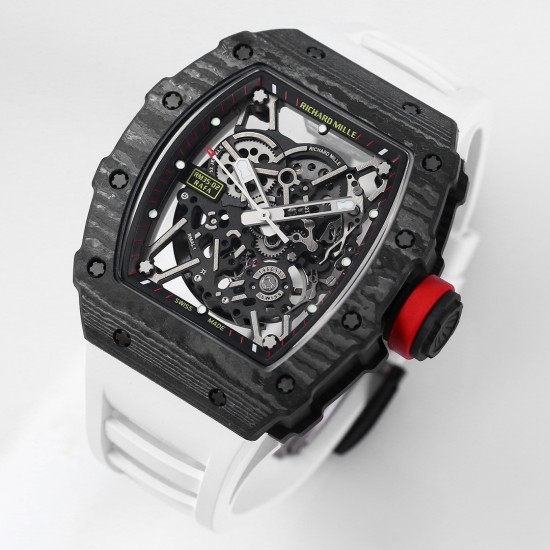 Richard Mille - RM35-02 RAFAEL NADAL 44.5mm NTPT Carbon Skeleton Dial on White Strap BBR RMAL1 Super Clone