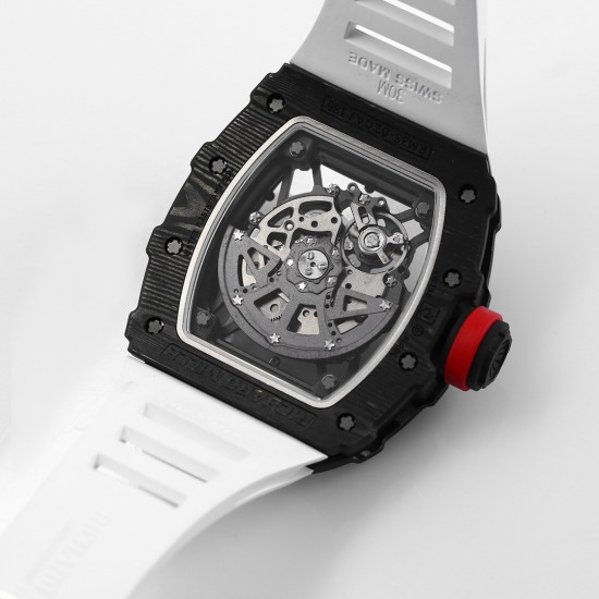 Richard Mille - RM35-02 RAFAEL NADAL 44.5mm NTPT Carbon Skeleton Dial on White Strap BBR RMAL1 Super Clone