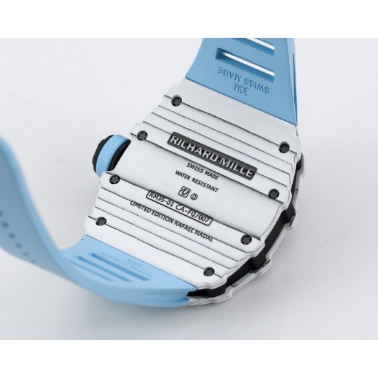 Richard Mille- RM35-01 Americas White NTPT/RU Skeleton Dial on Blue Strap BBR RMUL3 Super Clone