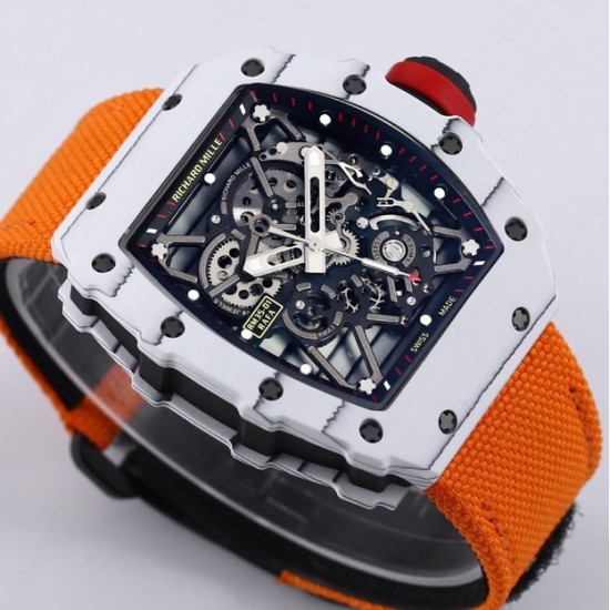 Richard Mille- RM35-01 Americas White NTPT/RU Skeleton Dial on Orange Nylon Strap BBR RMUL3 Super Clone