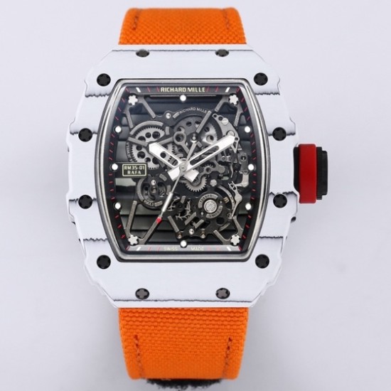 Richard Mille- RM35-01 Americas White NTPT/RU Skeleton Dial on Orange Nylon Strap BBR RMUL3 Super Clone