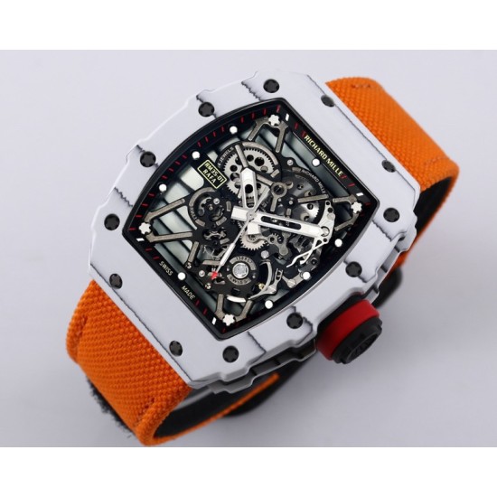 Richard Mille- RM35-01 Americas White NTPT/RU Skeleton Dial on Orange Nylon Strap BBR RMUL3 Super Clone