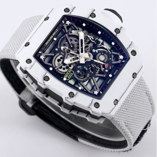 Richard Mille- RM35-01 Americas White NTPT/RU Skeleton Dial On White Nylon Strap BBR RMUL3 Super Clone