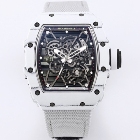 Richard Mille- RM35-01 Americas White NTPT/RU Skeleton Dial On White Nylon Strap BBR RMUL3 Super Clone