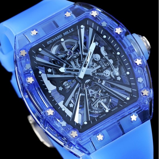 Richard Mille- RM12-01 Tourbillon Transparent Skeleton Dail With Blue Rubber Strap RMF
