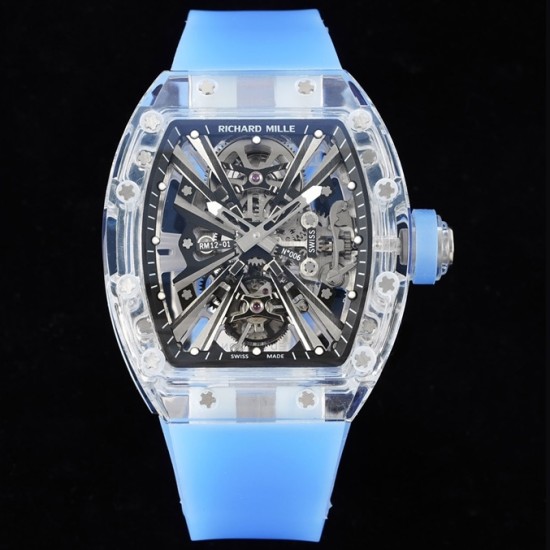 Richard Mille- RM12-01 Tourbillon Transparent Skeleton Dail With Blue Rubber Strap RMF
