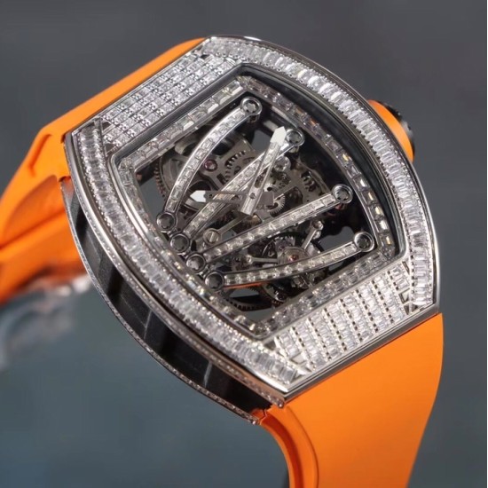 Richard Mille - RM59-01 43mm Diamonds NTPT Carbon Fiber Orange Rubber Strap Tourbillon