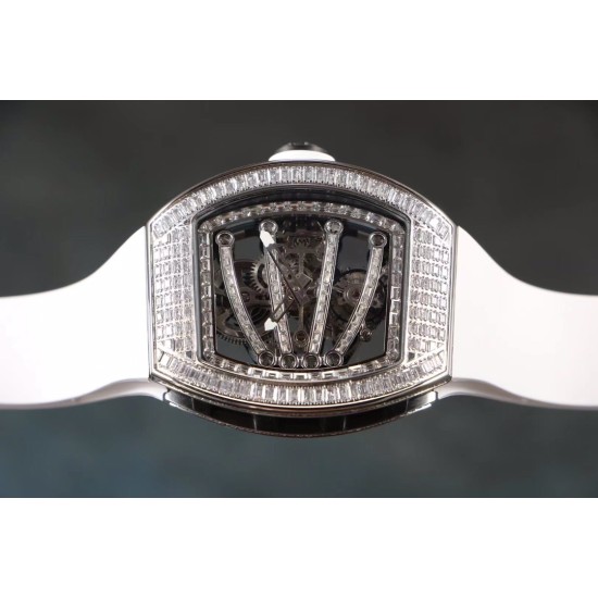 Richard Mille - RM59-01 43mm Diamonds NTPT Carbon Fiber White Rubber Strap Tourbillon