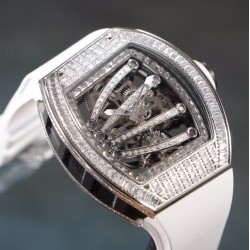 Richard Mille - RM59-01 43mm Diamonds NTPT Carbon Fiber White Rubber Strap Tourbillon