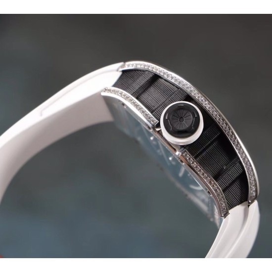 Richard Mille - RM59-01 43mm Diamonds NTPT Carbon Fiber White Rubber Strap Tourbillon