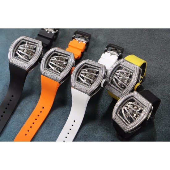 Richard Mille - RM59-01 43mm Diamonds NTPT Carbon Fiber White Rubber Strap Tourbillon