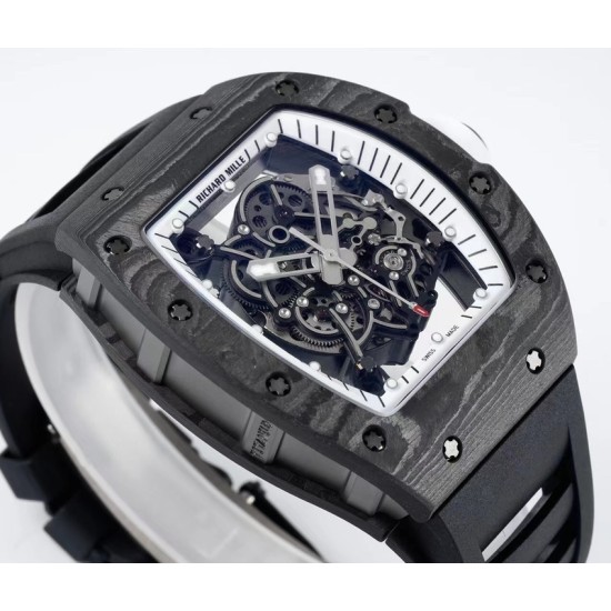 Richard Mille - RM055 NTPT/RU White Rehaut on Black Rubber Strap ZF RMUL2 Super Clone(New Rubber Strap)
