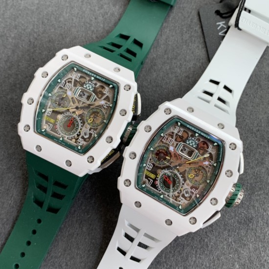 Richard Mille - RM11-03 44.5mm Auto Flyback Chrono Ceramic Case Rubber Strap KVF A7750 Super Clone