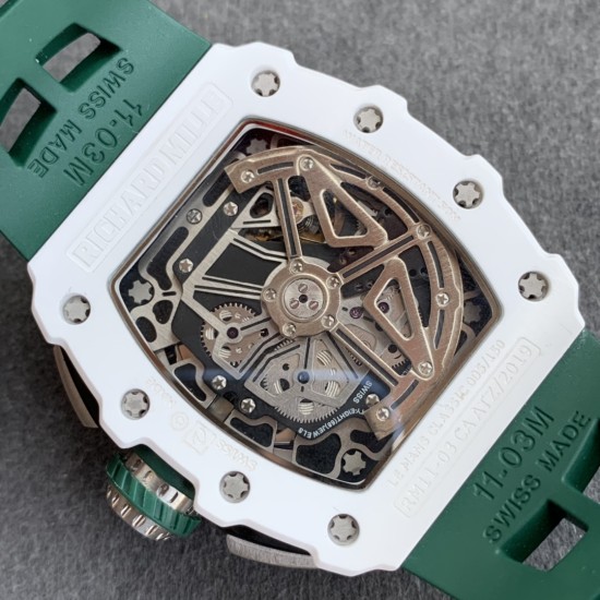 Richard Mille - RM11-03 44.5mm Auto Flyback Chrono White Ceramic Case Green Rubber Strap KVF A7750 Super Clone