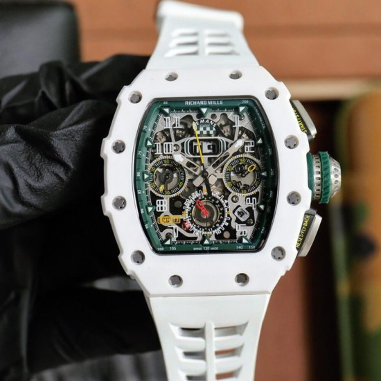 Richard Mille - RM11-03 44.5mm Auto Flyback Chrono Ceramic Case Rubber Strap KVF A7750 Super Clone