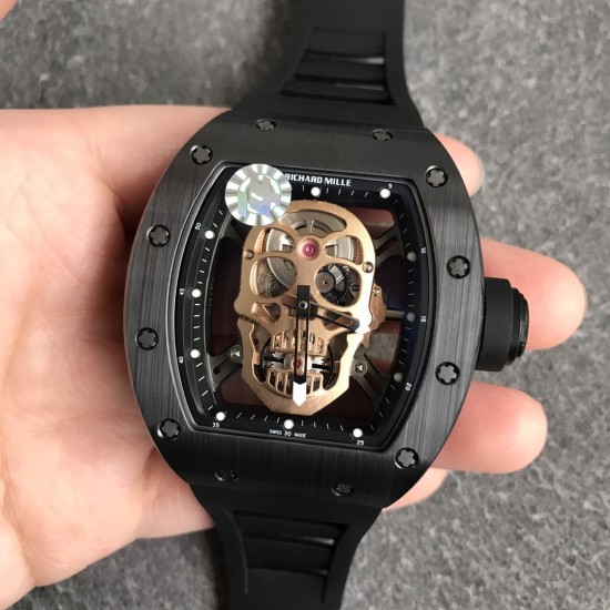 Richard Mille - RM52-01 42.7 Black Ceramic Case Black Rubber Strap Skeleton Rose Gold Skull Dial ZF Manual Movement