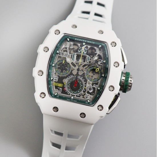 Richard Mille - RM11-03LMC 44.5mm Auto Flyback Chrono Ceramic Case Rubber Strap KVF A7750 Super Clone