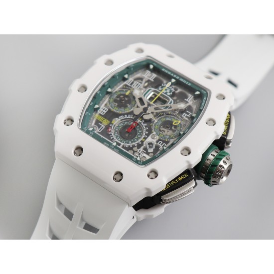 Richard Mille - RM11-03LMC 44.5mm Auto Flyback Chrono Ceramic Case Rubber Strap KVF A7750 Super Clone