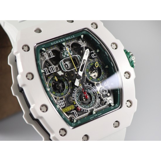 Richard Mille - RM11-03LMC 44.5mm Auto Flyback Chrono Ceramic Case Rubber Strap KVF A7750 Super Clone