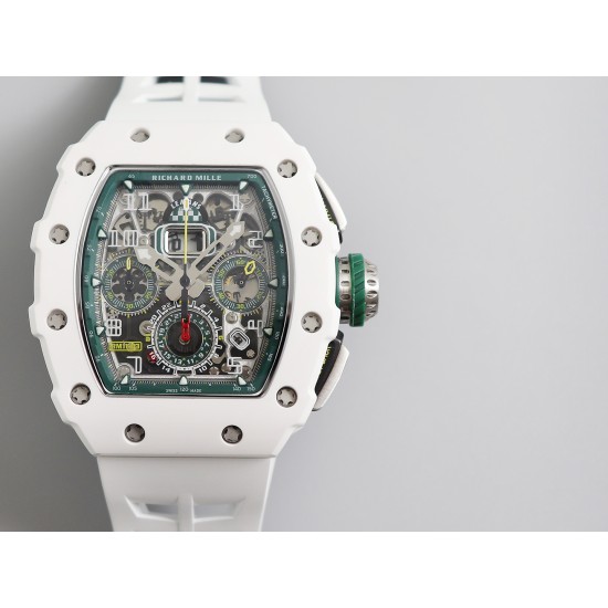 Richard Mille - RM11-03LMC 44.5mm Auto Flyback Chrono Ceramic Case Rubber Strap KVF A7750 Super Clone
