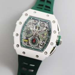 Richard Mille - RM11-03 44.5mm Auto Flyback Chrono White Ceramic Case Green Rubber Strap KVF A7750 Super Clone
