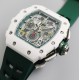 Richard Mille - RM11-03 44.5mm Auto Flyback Chrono White Ceramic Case Green Rubber Strap KVF A7750 Super Clone