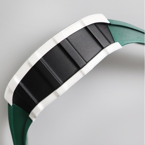 Richard Mille - RM11-03 44.5mm Auto Flyback Chrono White Ceramic Case Green Rubber Strap KVF A7750 Super Clone