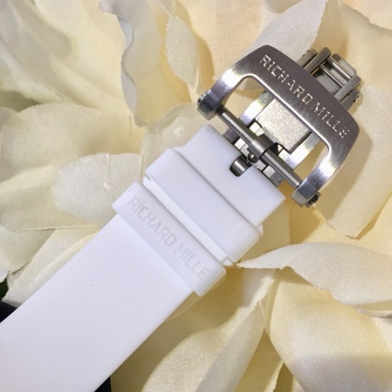 Richard Mille - RM037 34.4mm Ladies Diamonds Paved Steel Case White Rubber Strap With Skeleton Diamonds Dial Automatic Movement