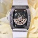 Richard Mille - RM037 34.4mm Ladies Diamonds Paved Steel Case White Rubber Strap With Skeleton Diamonds Dial Automatic Movement