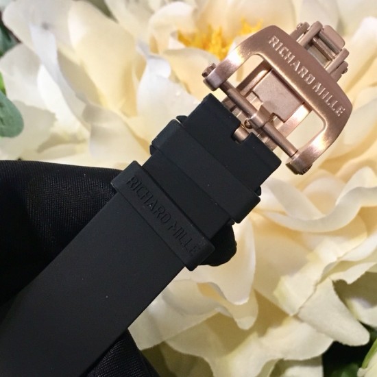 Richard Mille - RM037 34.4mm Ladies Diamonds Rose Gold Case White Rubber Strap With Skeleton Diamonds Dial Automatic Movement