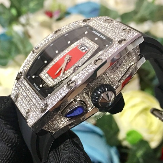 Richard Mille - RM037 34.4mm Ladies Diamonds Paved Steel Case Black Rubber Strap With Skeleton Diamonds Dial Automatic Movement