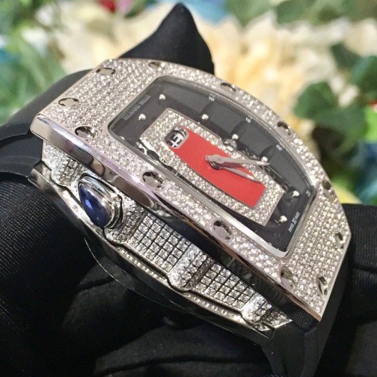 Richard Mille - RM037 34.4mm Ladies Diamonds Paved Steel Case Black Rubber Strap With Skeleton Diamonds Dial Automatic Movement