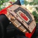 Richard Mille - RM037 34.4mm Ladies Diamonds Rose Gold Case Red Rubber Strap With Skeleton Diamonds Dial Automatic Movement