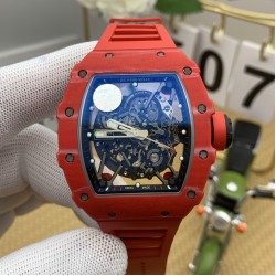 Richard Mille RM35-02 43mm Carbon Case Skeleton Dial With Red Rubber Strap ZF Clone RMUL2