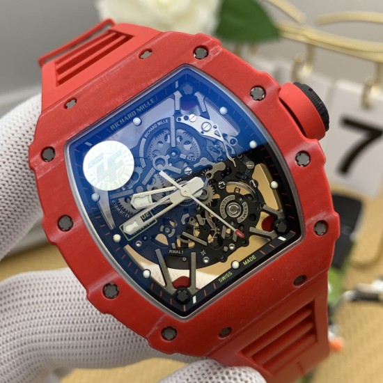 Richard Mille RM35-02 43mm Carbon Case Skeleton Dial With Red Rubber Strap ZF Clone RMUL2